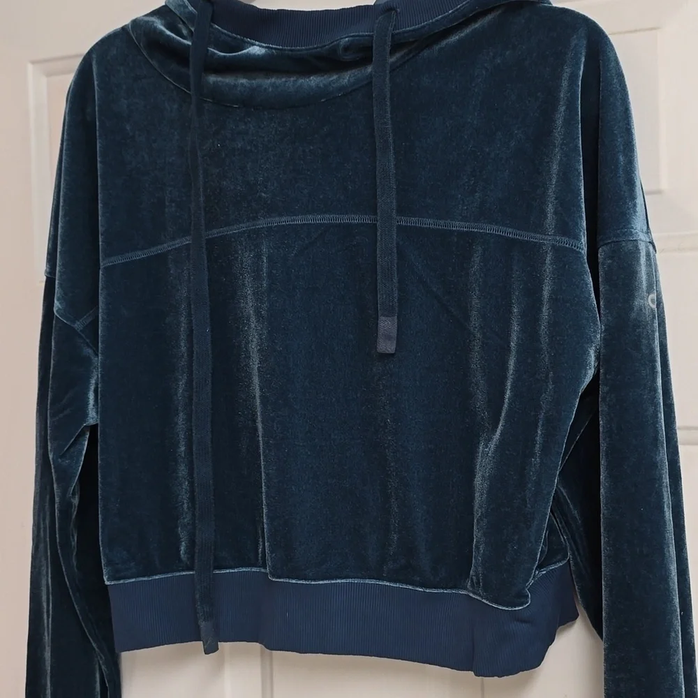 Alo Yoga Velvet Layer Long Sleeve Hooded Crop Top